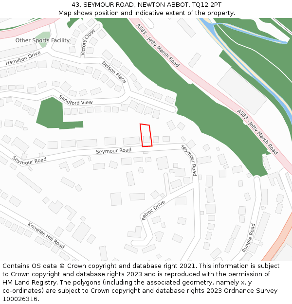 43, SEYMOUR ROAD, NEWTON ABBOT, TQ12 2PT: Location map and indicative extent of plot