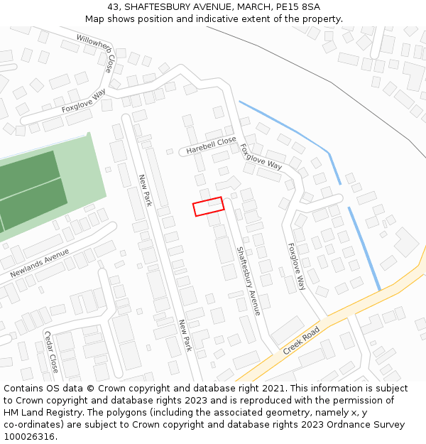 43, SHAFTESBURY AVENUE, MARCH, PE15 8SA: Location map and indicative extent of plot