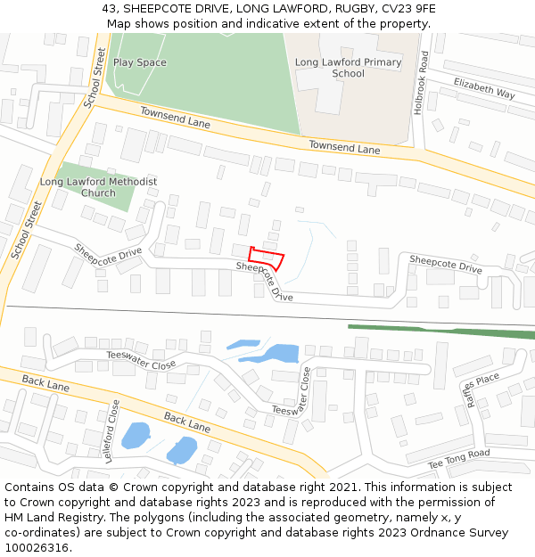 43, SHEEPCOTE DRIVE, LONG LAWFORD, RUGBY, CV23 9FE: Location map and indicative extent of plot