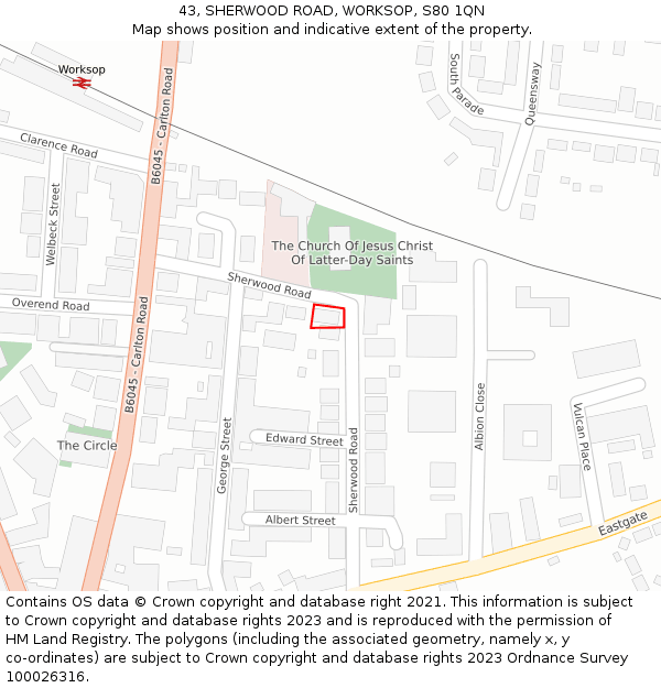 43, SHERWOOD ROAD, WORKSOP, S80 1QN: Location map and indicative extent of plot