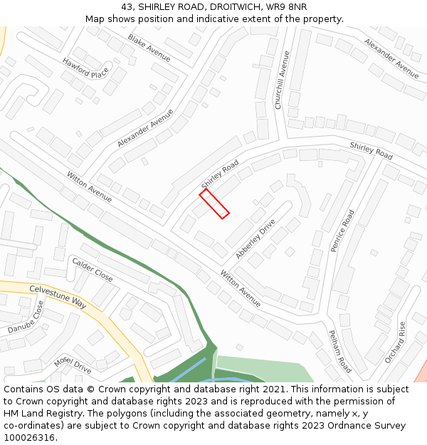 43, SHIRLEY ROAD, DROITWICH, WR9 8NR: Location map and indicative extent of plot