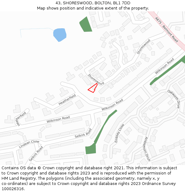 43, SHORESWOOD, BOLTON, BL1 7DD: Location map and indicative extent of plot