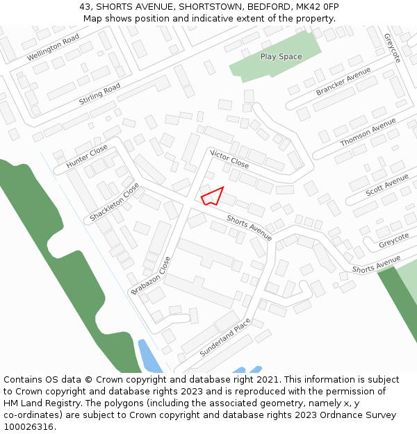 43, SHORTS AVENUE, SHORTSTOWN, BEDFORD, MK42 0FP: Location map and indicative extent of plot