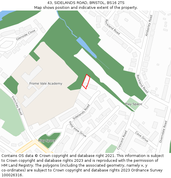 43, SIDELANDS ROAD, BRISTOL, BS16 2TS: Location map and indicative extent of plot