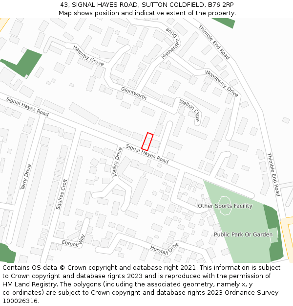 43, SIGNAL HAYES ROAD, SUTTON COLDFIELD, B76 2RP: Location map and indicative extent of plot