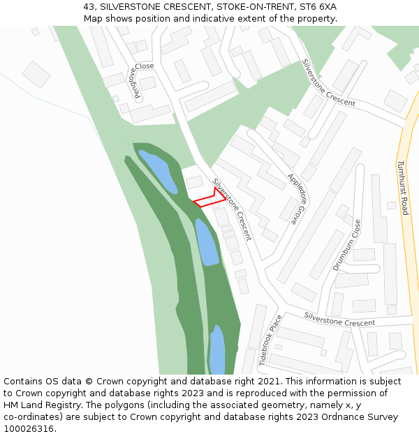 43, SILVERSTONE CRESCENT, STOKE-ON-TRENT, ST6 6XA: Location map and indicative extent of plot