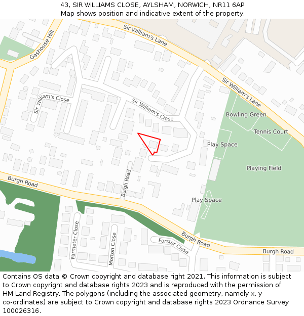 43, SIR WILLIAMS CLOSE, AYLSHAM, NORWICH, NR11 6AP: Location map and indicative extent of plot