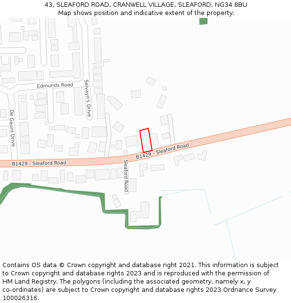 43, SLEAFORD ROAD, CRANWELL VILLAGE, SLEAFORD, NG34 8BU: Location map and indicative extent of plot