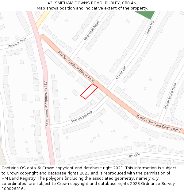 43, SMITHAM DOWNS ROAD, PURLEY, CR8 4NJ: Location map and indicative extent of plot