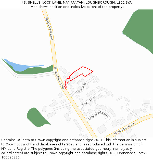 43, SNELLS NOOK LANE, NANPANTAN, LOUGHBOROUGH, LE11 3YA: Location map and indicative extent of plot