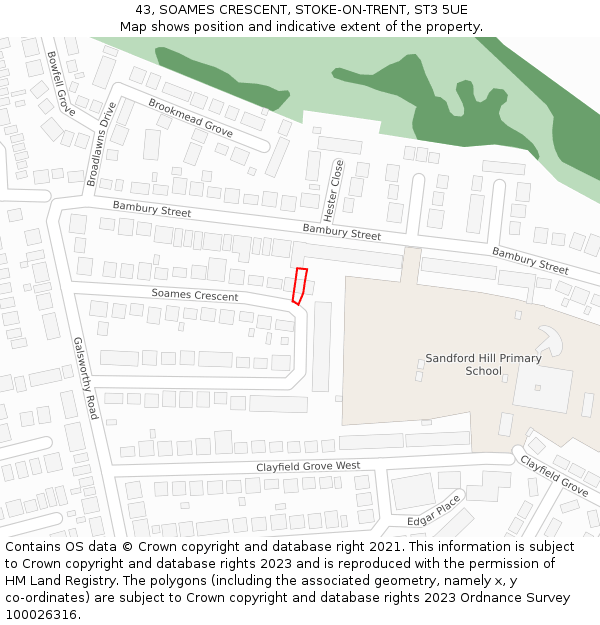 43, SOAMES CRESCENT, STOKE-ON-TRENT, ST3 5UE: Location map and indicative extent of plot