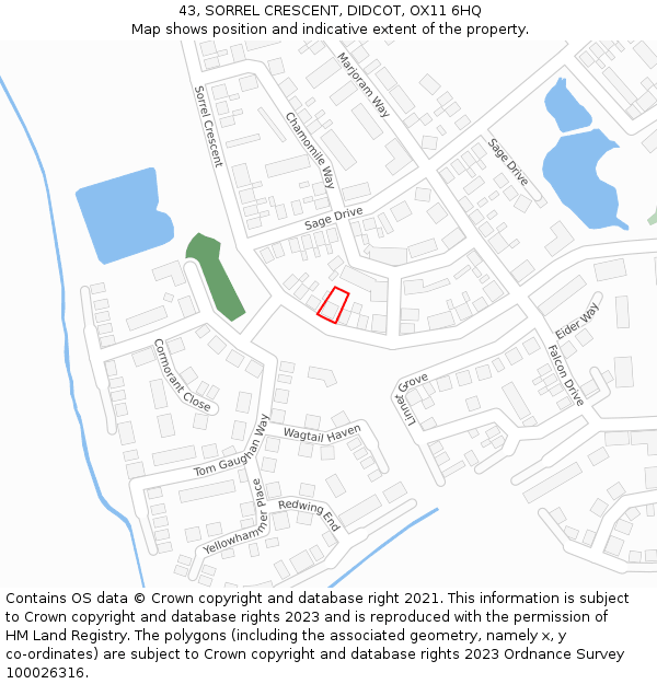 43, SORREL CRESCENT, DIDCOT, OX11 6HQ: Location map and indicative extent of plot