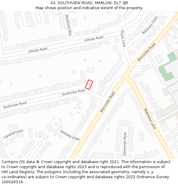 43, SOUTHVIEW ROAD, MARLOW, SL7 3JR: Location map and indicative extent of plot