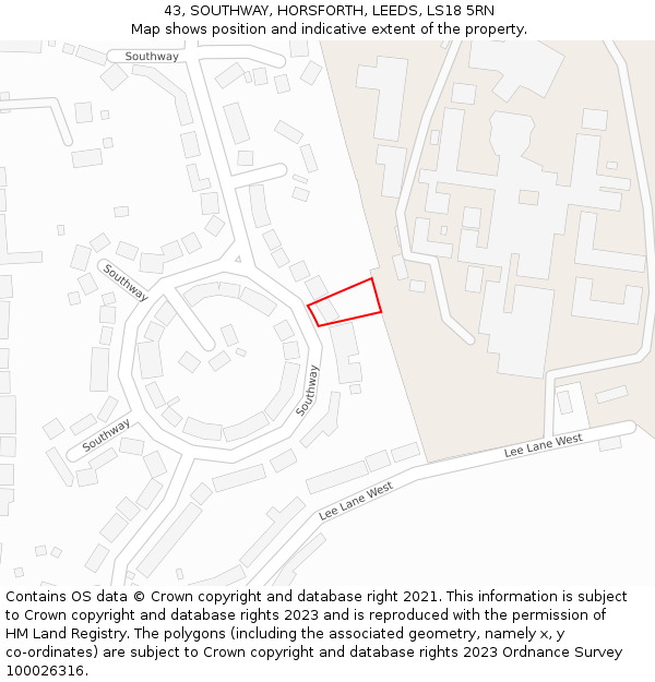 43, SOUTHWAY, HORSFORTH, LEEDS, LS18 5RN: Location map and indicative extent of plot