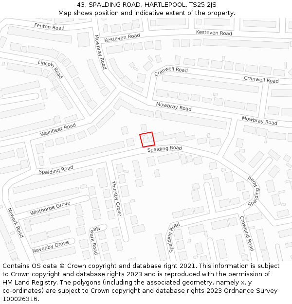 43, SPALDING ROAD, HARTLEPOOL, TS25 2JS: Location map and indicative extent of plot