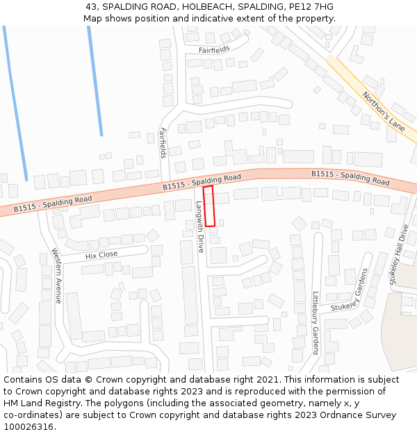 43, SPALDING ROAD, HOLBEACH, SPALDING, PE12 7HG: Location map and indicative extent of plot