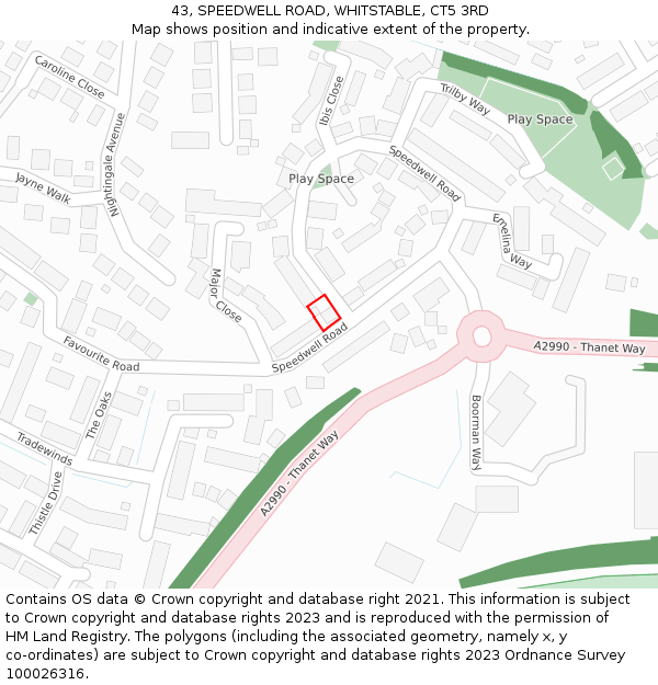 43, SPEEDWELL ROAD, WHITSTABLE, CT5 3RD: Location map and indicative extent of plot