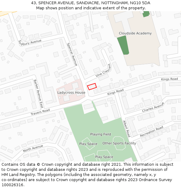 43, SPENCER AVENUE, SANDIACRE, NOTTINGHAM, NG10 5DA: Location map and indicative extent of plot