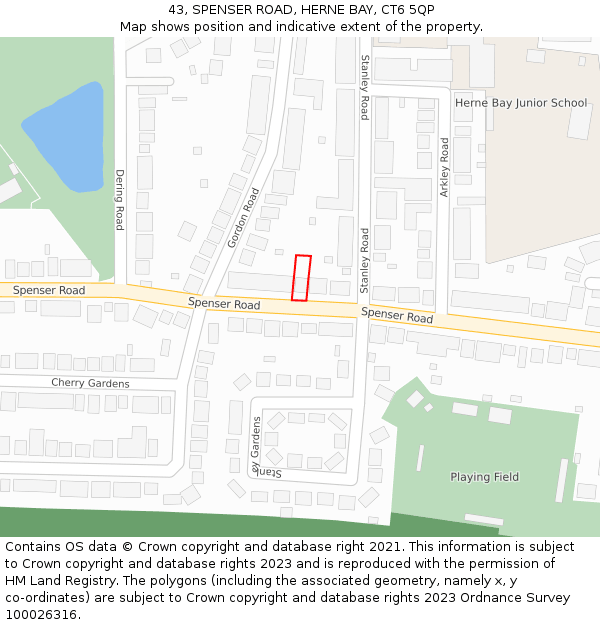 43, SPENSER ROAD, HERNE BAY, CT6 5QP: Location map and indicative extent of plot