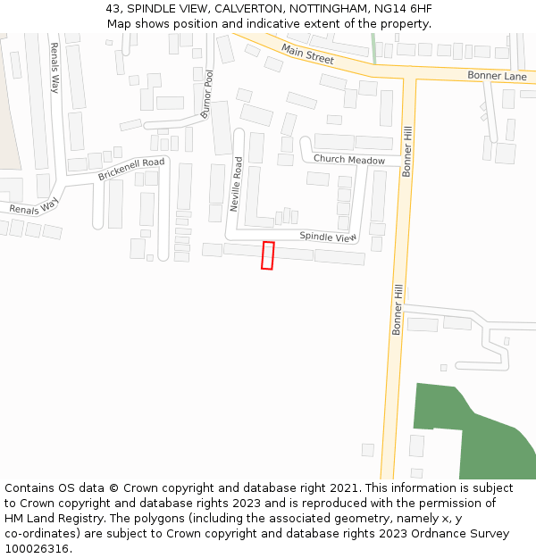 43, SPINDLE VIEW, CALVERTON, NOTTINGHAM, NG14 6HF: Location map and indicative extent of plot