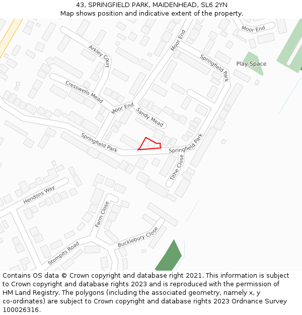 43, SPRINGFIELD PARK, MAIDENHEAD, SL6 2YN: Location map and indicative extent of plot