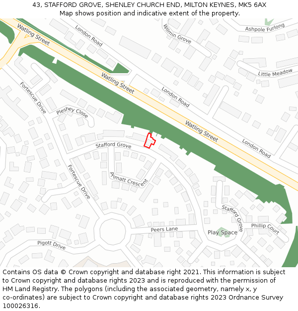 43, STAFFORD GROVE, SHENLEY CHURCH END, MILTON KEYNES, MK5 6AX: Location map and indicative extent of plot