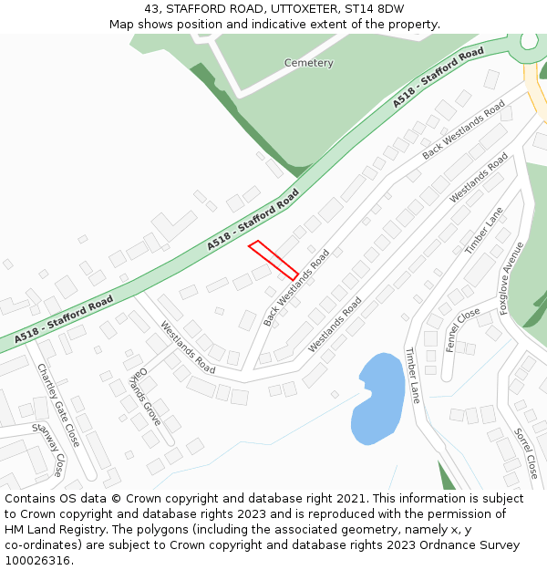 43, STAFFORD ROAD, UTTOXETER, ST14 8DW: Location map and indicative extent of plot