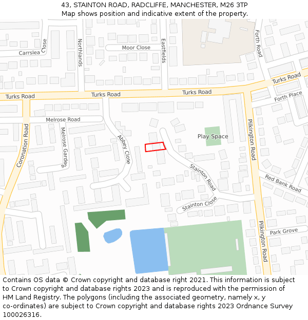 43, STAINTON ROAD, RADCLIFFE, MANCHESTER, M26 3TP: Location map and indicative extent of plot