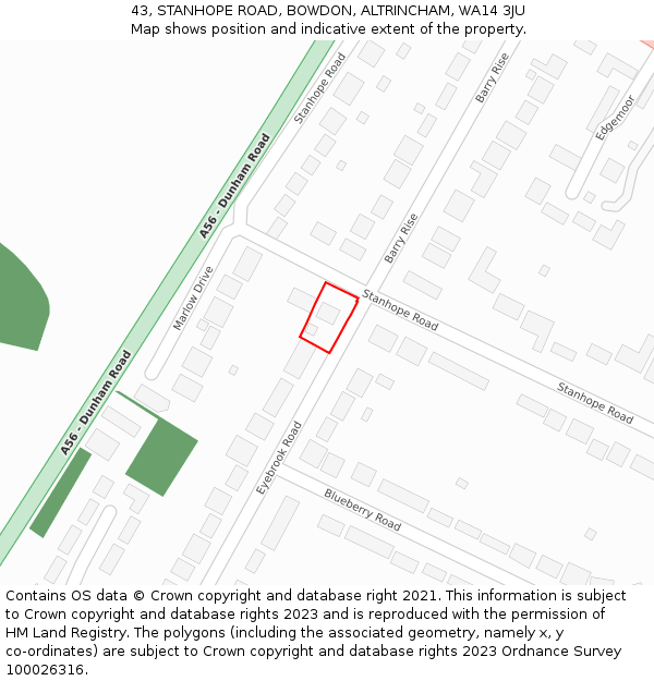 43, STANHOPE ROAD, BOWDON, ALTRINCHAM, WA14 3JU: Location map and indicative extent of plot