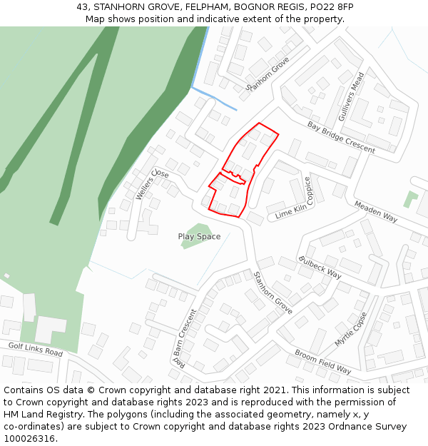 43, STANHORN GROVE, FELPHAM, BOGNOR REGIS, PO22 8FP: Location map and indicative extent of plot