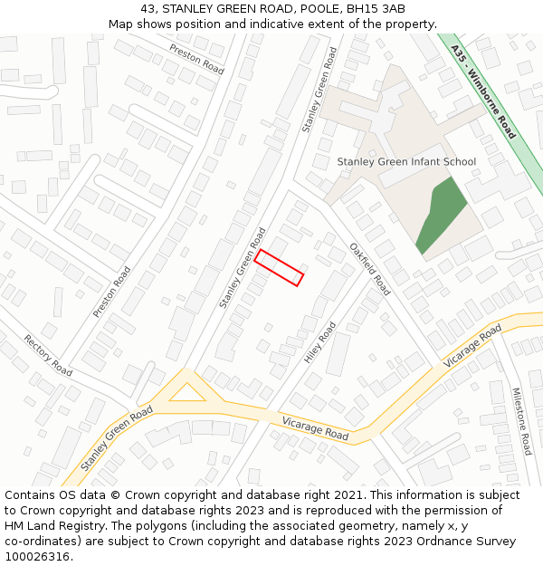 43, STANLEY GREEN ROAD, POOLE, BH15 3AB: Location map and indicative extent of plot
