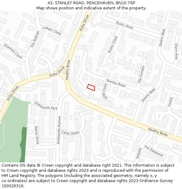 43, STANLEY ROAD, PEACEHAVEN, BN10 7SP: Location map and indicative extent of plot