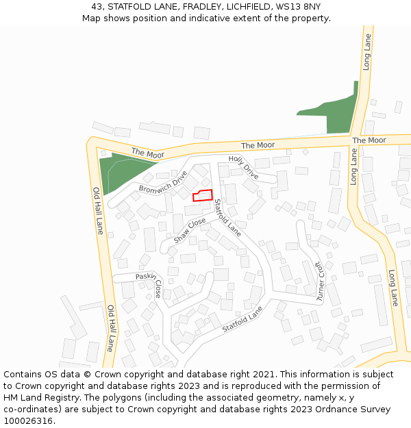 43, STATFOLD LANE, FRADLEY, LICHFIELD, WS13 8NY: Location map and indicative extent of plot