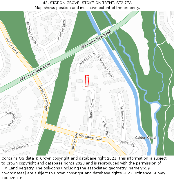 43, STATION GROVE, STOKE-ON-TRENT, ST2 7EA: Location map and indicative extent of plot