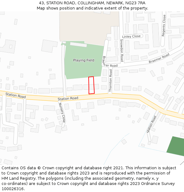 43, STATION ROAD, COLLINGHAM, NEWARK, NG23 7RA: Location map and indicative extent of plot