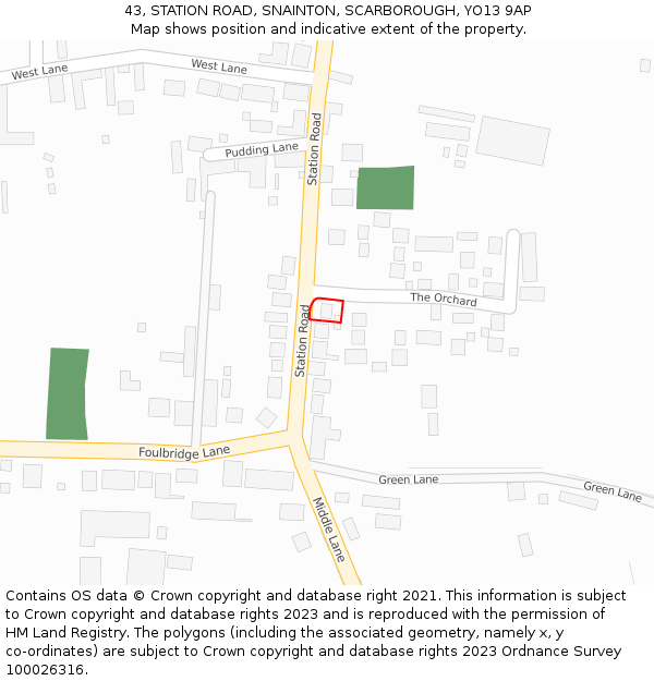 43, STATION ROAD, SNAINTON, SCARBOROUGH, YO13 9AP: Location map and indicative extent of plot