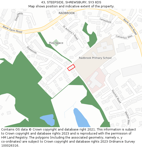 43, STEEPSIDE, SHREWSBURY, SY3 6DS: Location map and indicative extent of plot