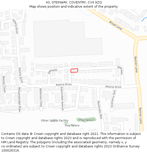 43, STEINWAY, COVENTRY, CV4 9ZG: Location map and indicative extent of plot