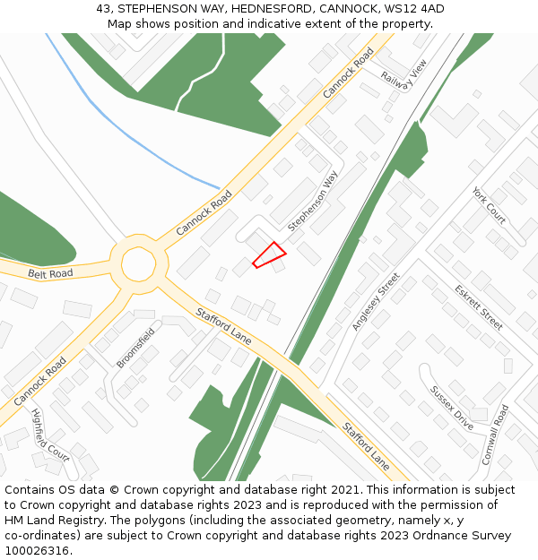 43, STEPHENSON WAY, HEDNESFORD, CANNOCK, WS12 4AD: Location map and indicative extent of plot