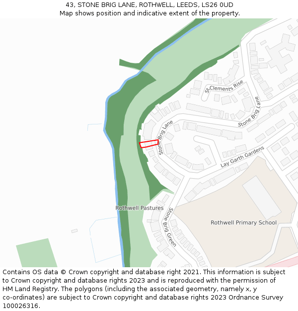 43, STONE BRIG LANE, ROTHWELL, LEEDS, LS26 0UD: Location map and indicative extent of plot