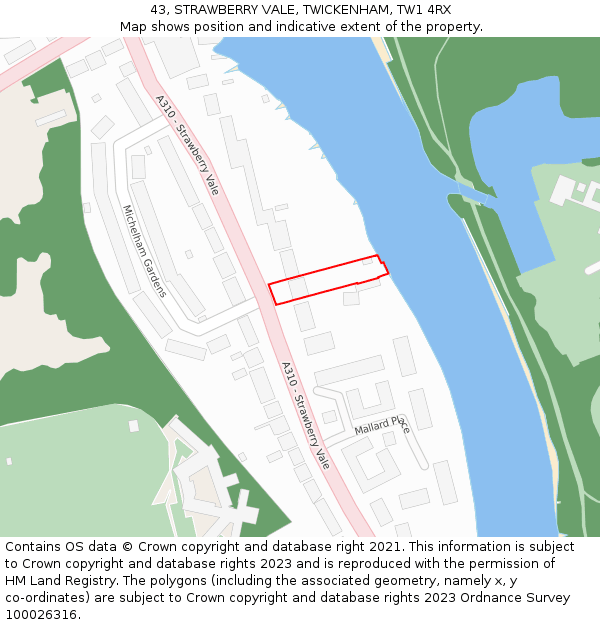 43, STRAWBERRY VALE, TWICKENHAM, TW1 4RX: Location map and indicative extent of plot