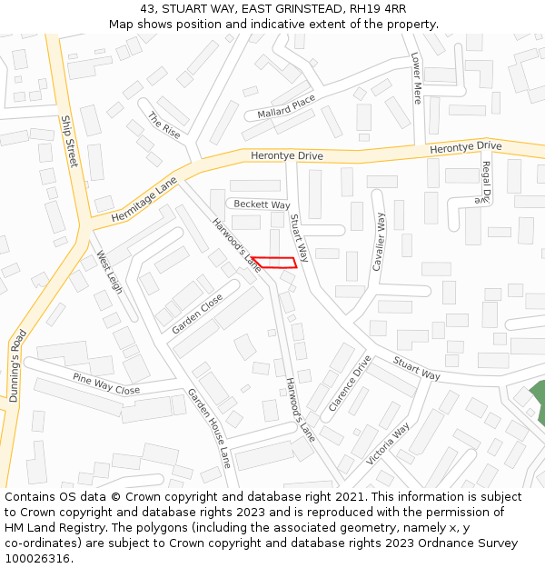 43, STUART WAY, EAST GRINSTEAD, RH19 4RR: Location map and indicative extent of plot