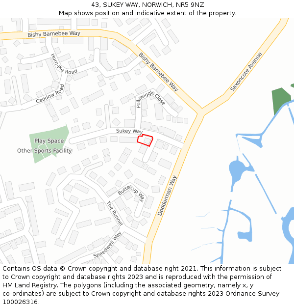 43, SUKEY WAY, NORWICH, NR5 9NZ: Location map and indicative extent of plot