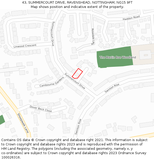 43, SUMMERCOURT DRIVE, RAVENSHEAD, NOTTINGHAM, NG15 9FT: Location map and indicative extent of plot