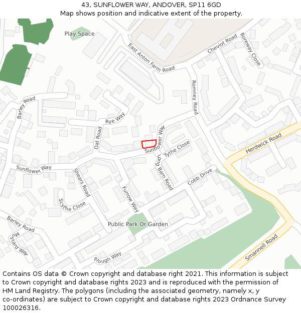 43, SUNFLOWER WAY, ANDOVER, SP11 6GD: Location map and indicative extent of plot