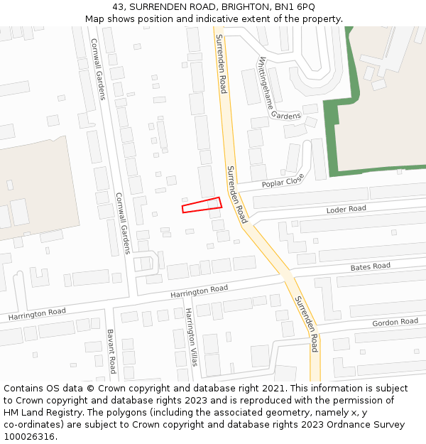 43, SURRENDEN ROAD, BRIGHTON, BN1 6PQ: Location map and indicative extent of plot