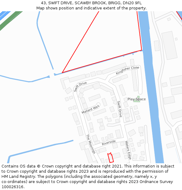 43, SWIFT DRIVE, SCAWBY BROOK, BRIGG, DN20 9FL: Location map and indicative extent of plot