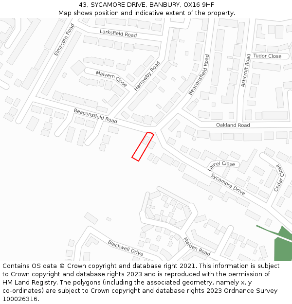 43, SYCAMORE DRIVE, BANBURY, OX16 9HF: Location map and indicative extent of plot