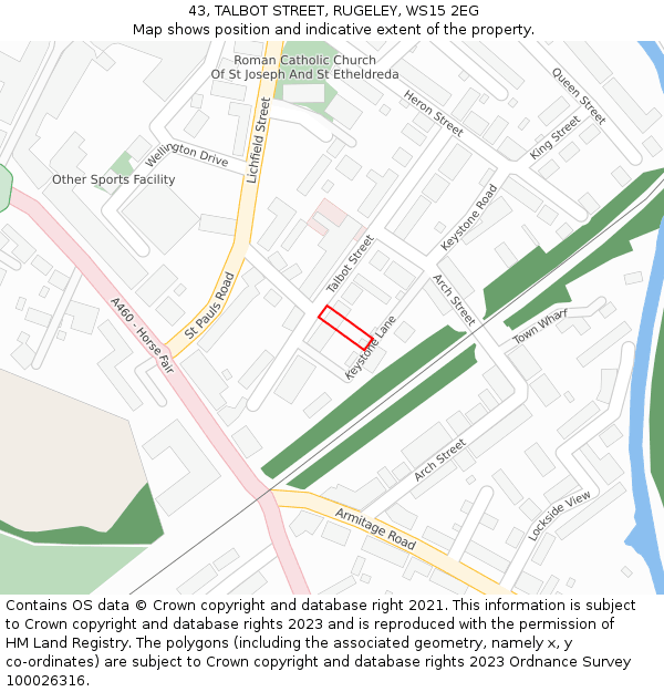 43, TALBOT STREET, RUGELEY, WS15 2EG: Location map and indicative extent of plot