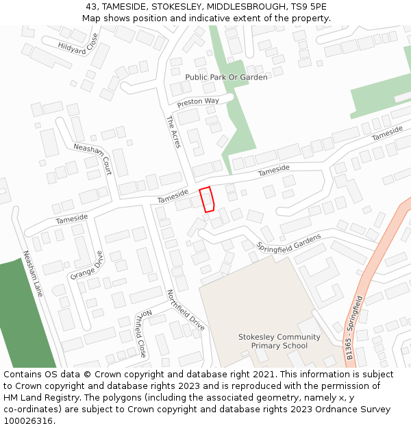 43, TAMESIDE, STOKESLEY, MIDDLESBROUGH, TS9 5PE: Location map and indicative extent of plot